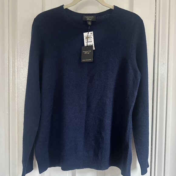 NWT Charter Club Luxury 100% Cashmere Navy Crewneck Size Large - Picture 3 of 4